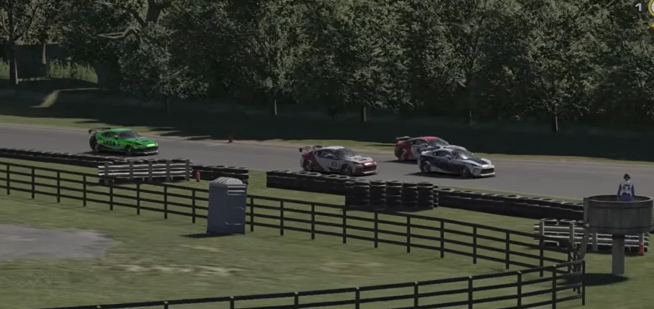 GR86 Race Action - Four-car battle past the tyre wall